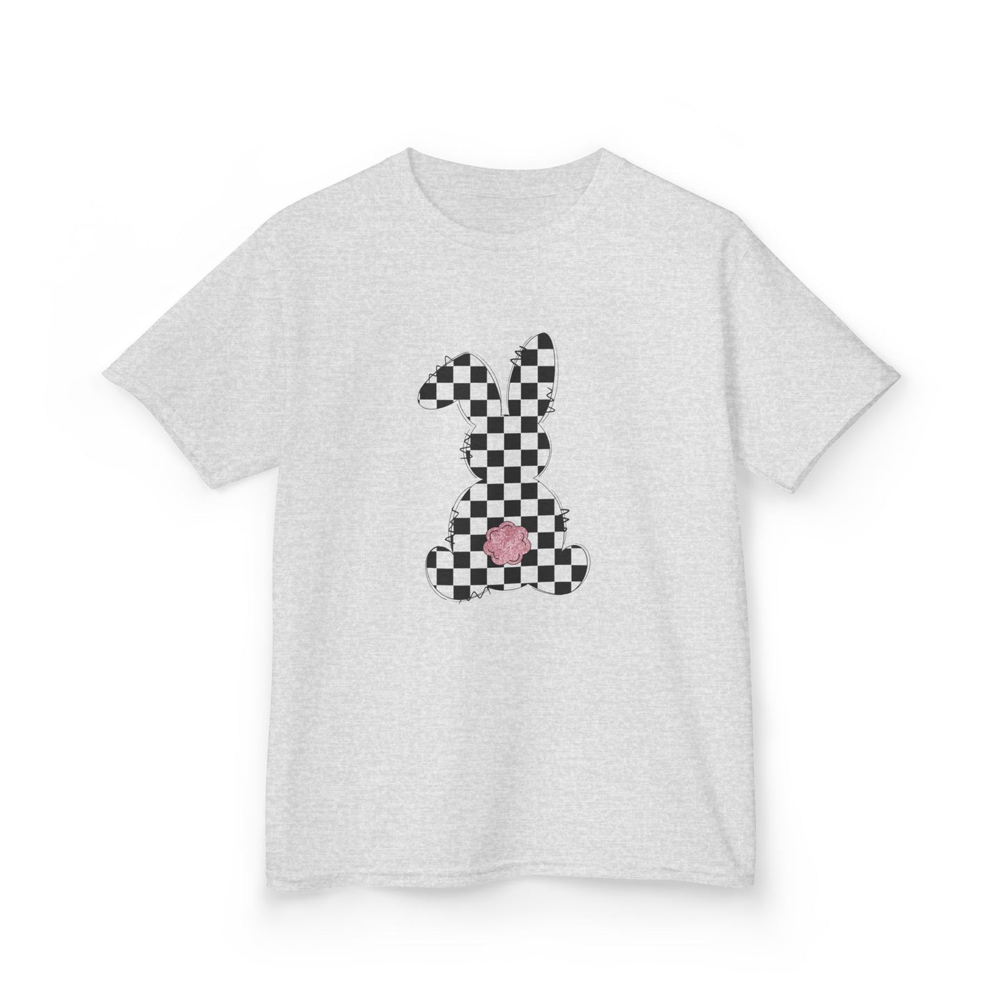 Kids Checkerboard Bunny T‑Shirt – Cute Pink Tail Easter Tee