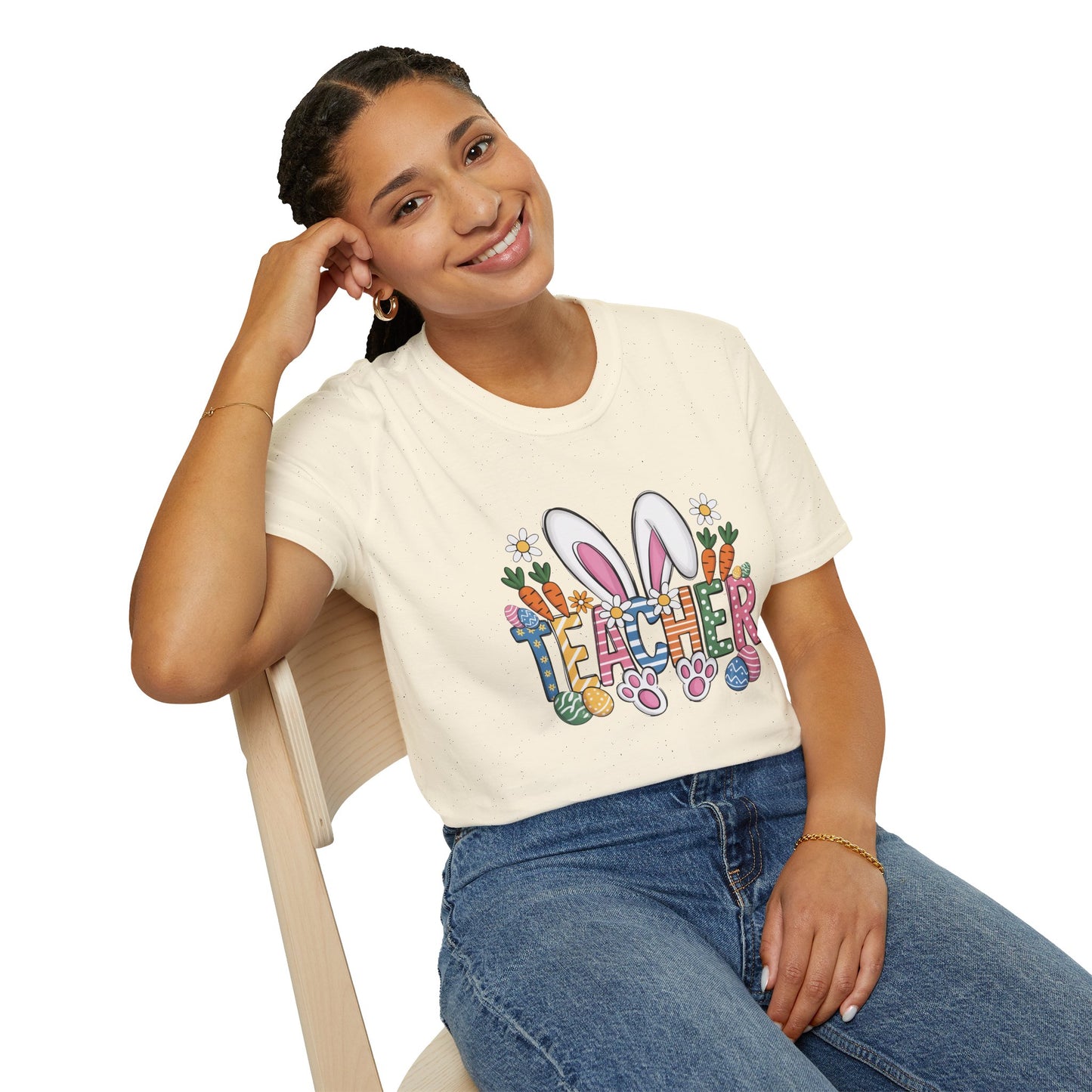 Easter Teacher T-Shirt — Cute Bunny Ears, Carrots & Painted Eggs Teacher Tee