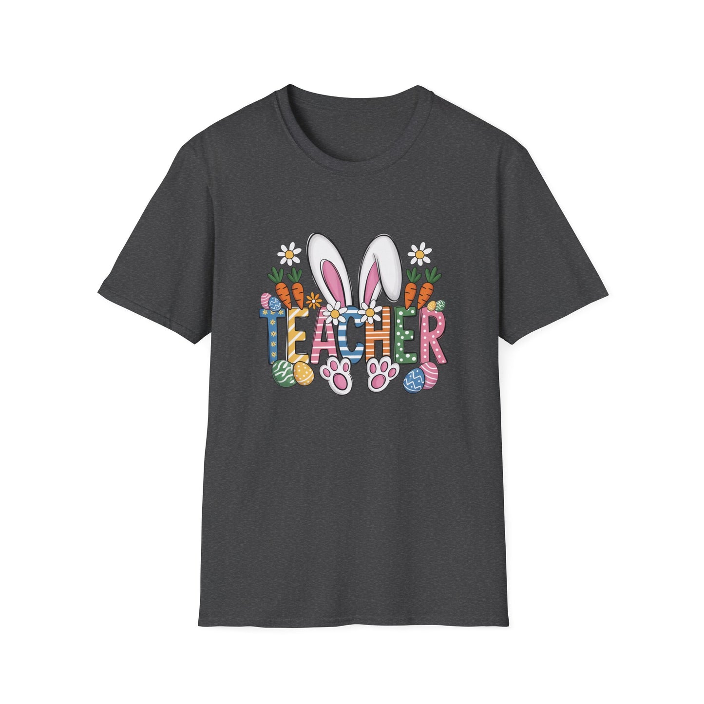 Easter Teacher T-Shirt — Cute Bunny Ears, Carrots & Painted Eggs Teacher Tee
