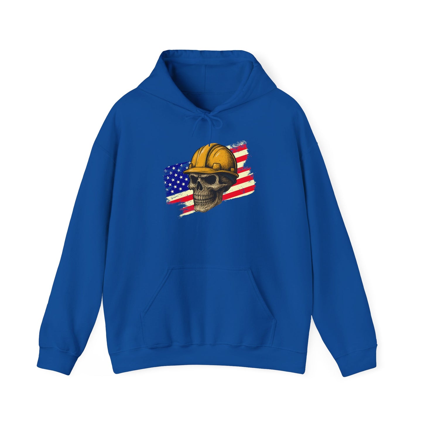 American Construction Skull Hoodie — Worker Hard Hat Flag Design