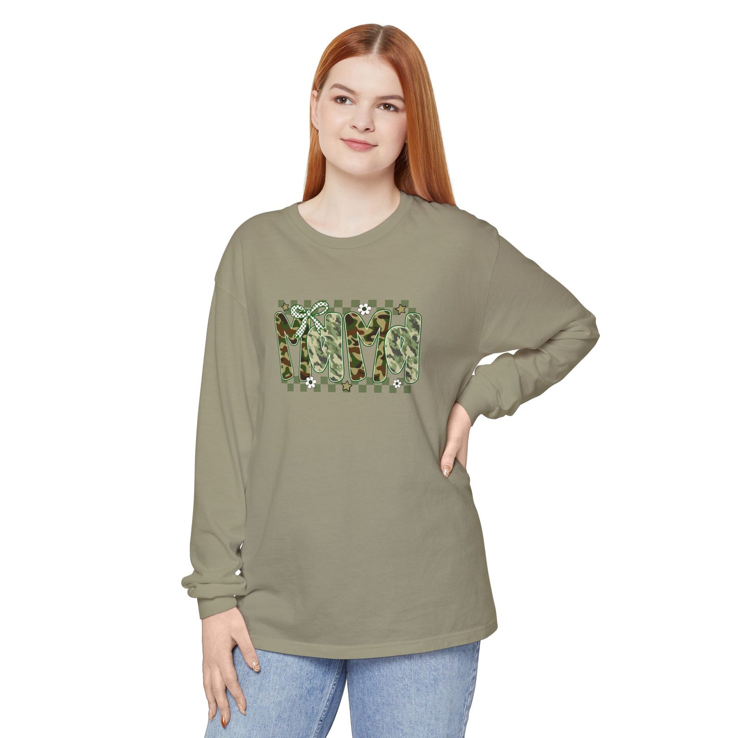 Camouflage Vibes Long Sleeve Tee — Mama Checkerboard Graphic