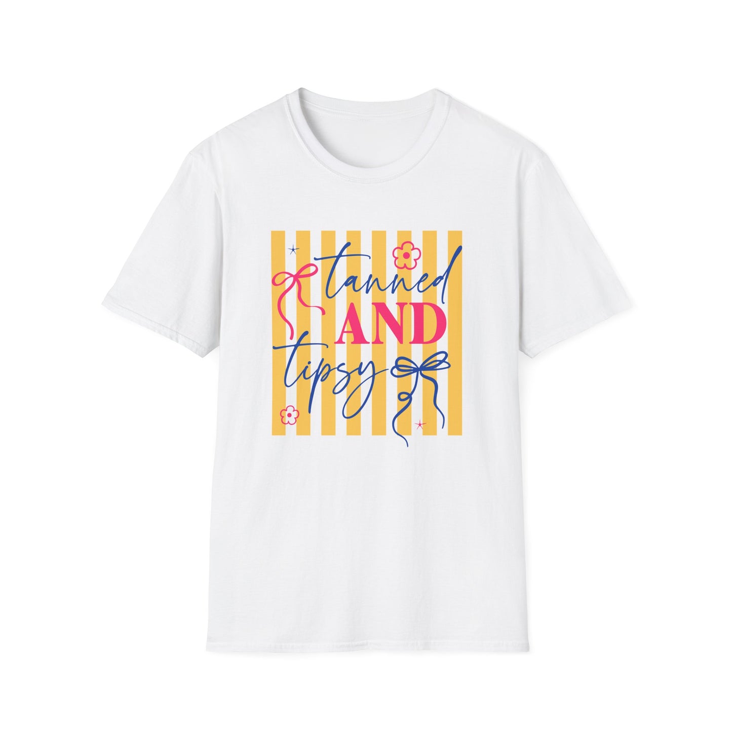 T-Shirt — "Tanned and Tipsy" Summer Stripe Graphic Tee