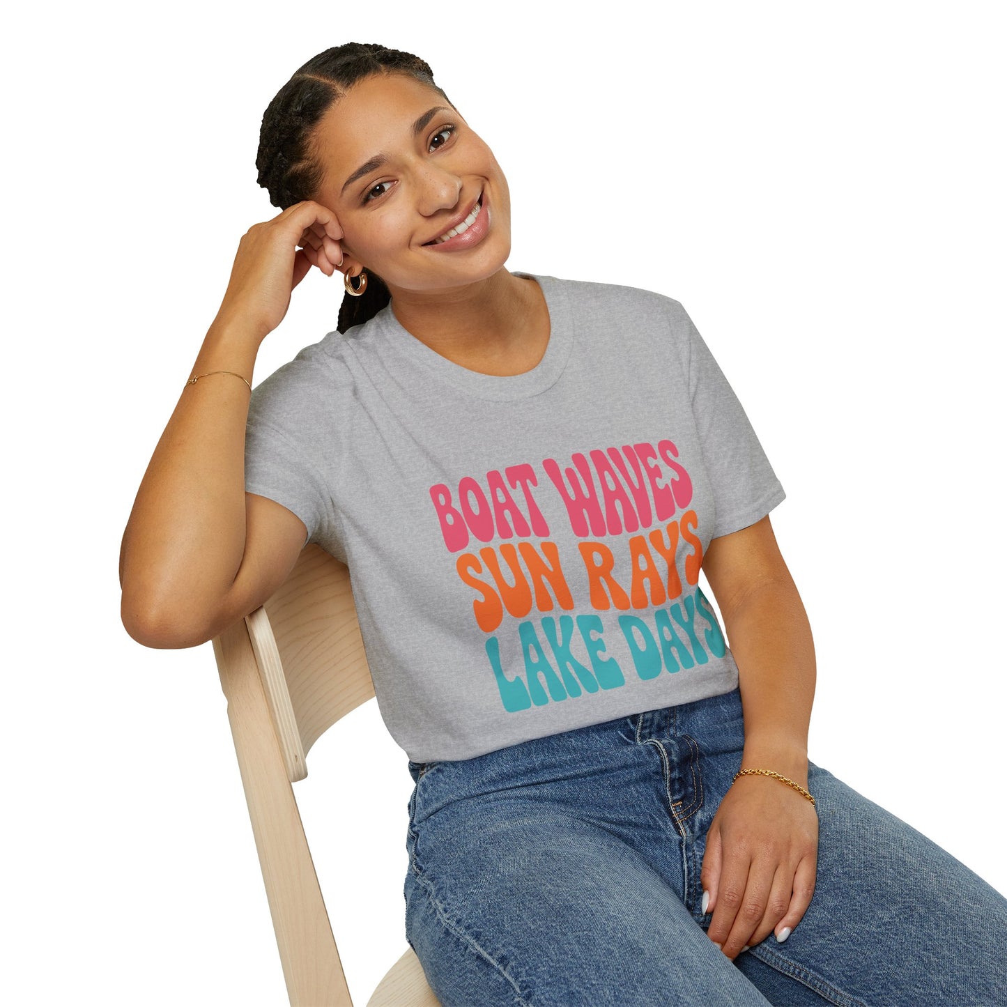 Boat Waves Sun Rays Lake Days T-Shirt — Retro Summer Lake Life Tee