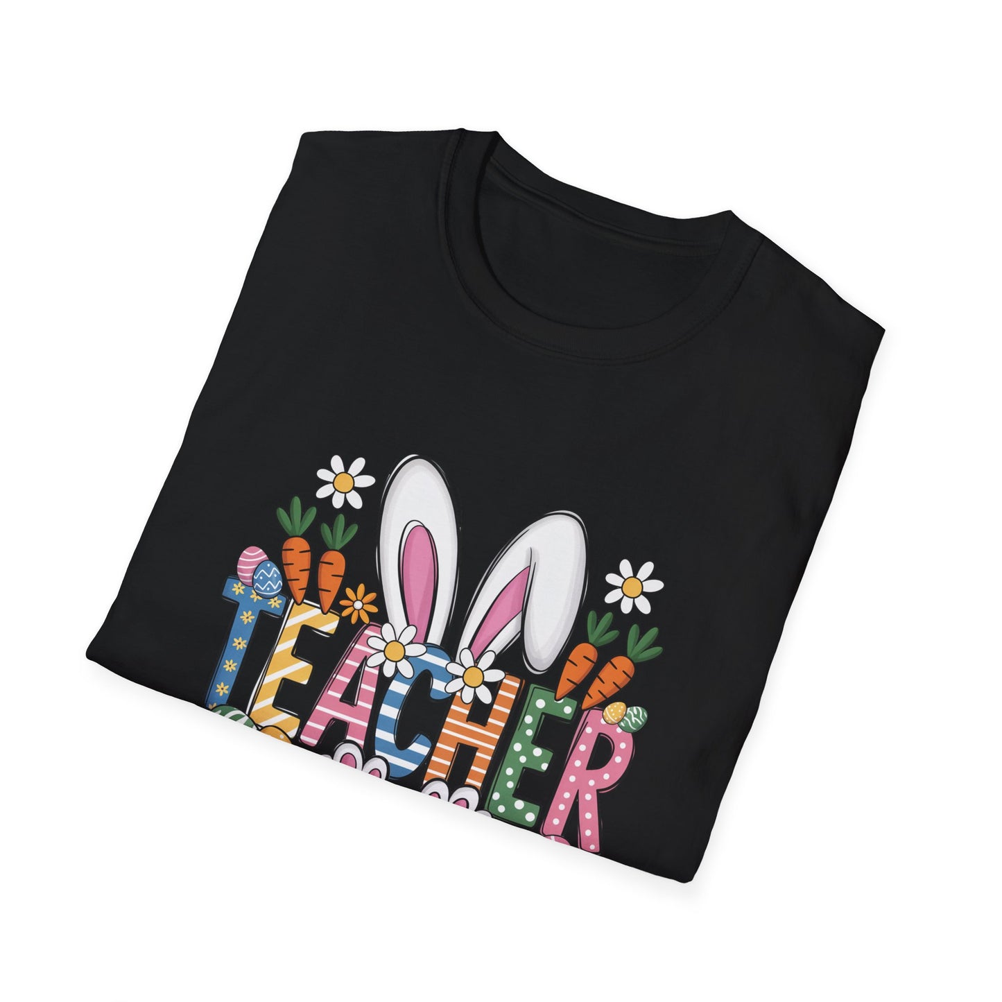 Easter Teacher T-Shirt — Cute Bunny Ears, Carrots & Painted Eggs Teacher Tee