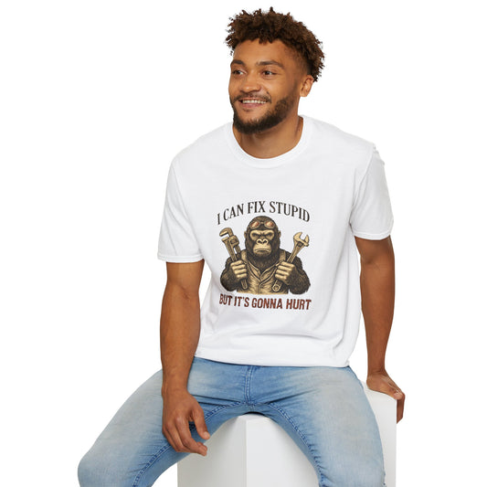 I Can Fix Stupid Monkey Mechanic T-Shirt — 'But It's Gonna Hurt' Humor Tee