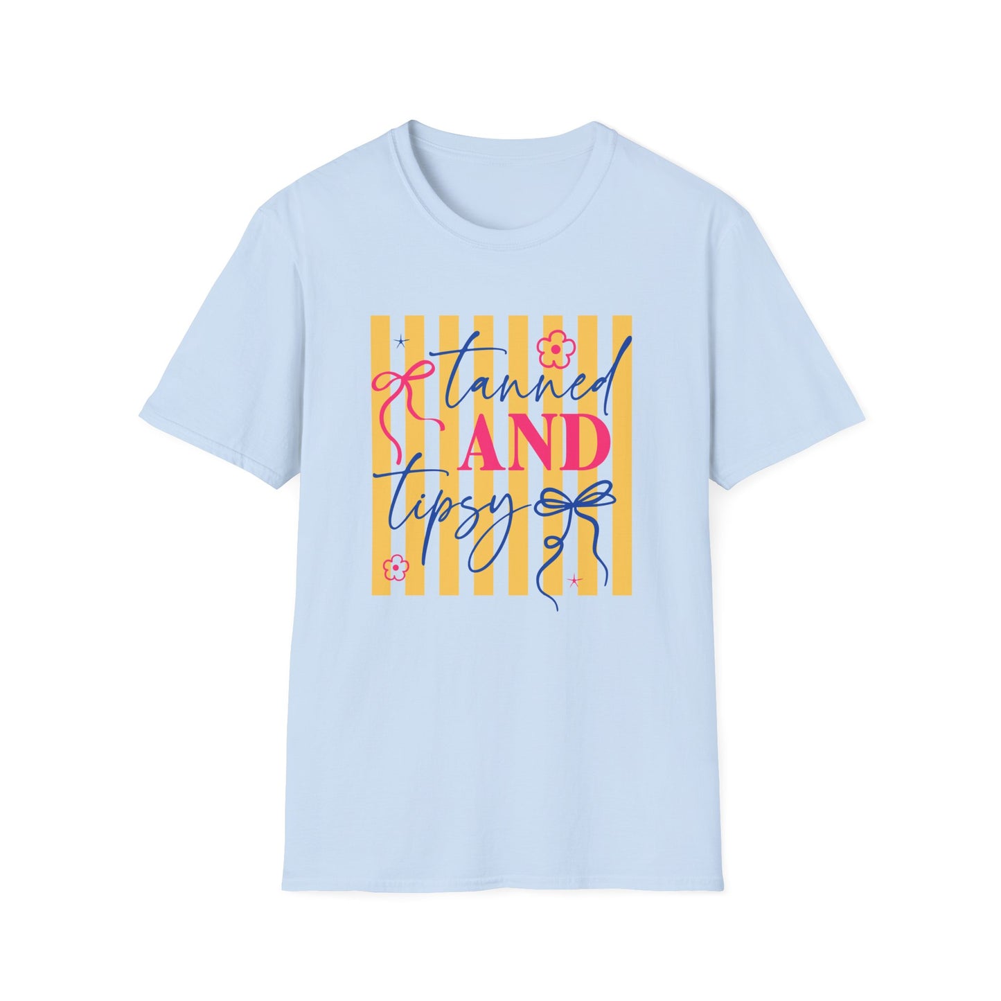T-Shirt — "Tanned and Tipsy" Summer Stripe Graphic Tee