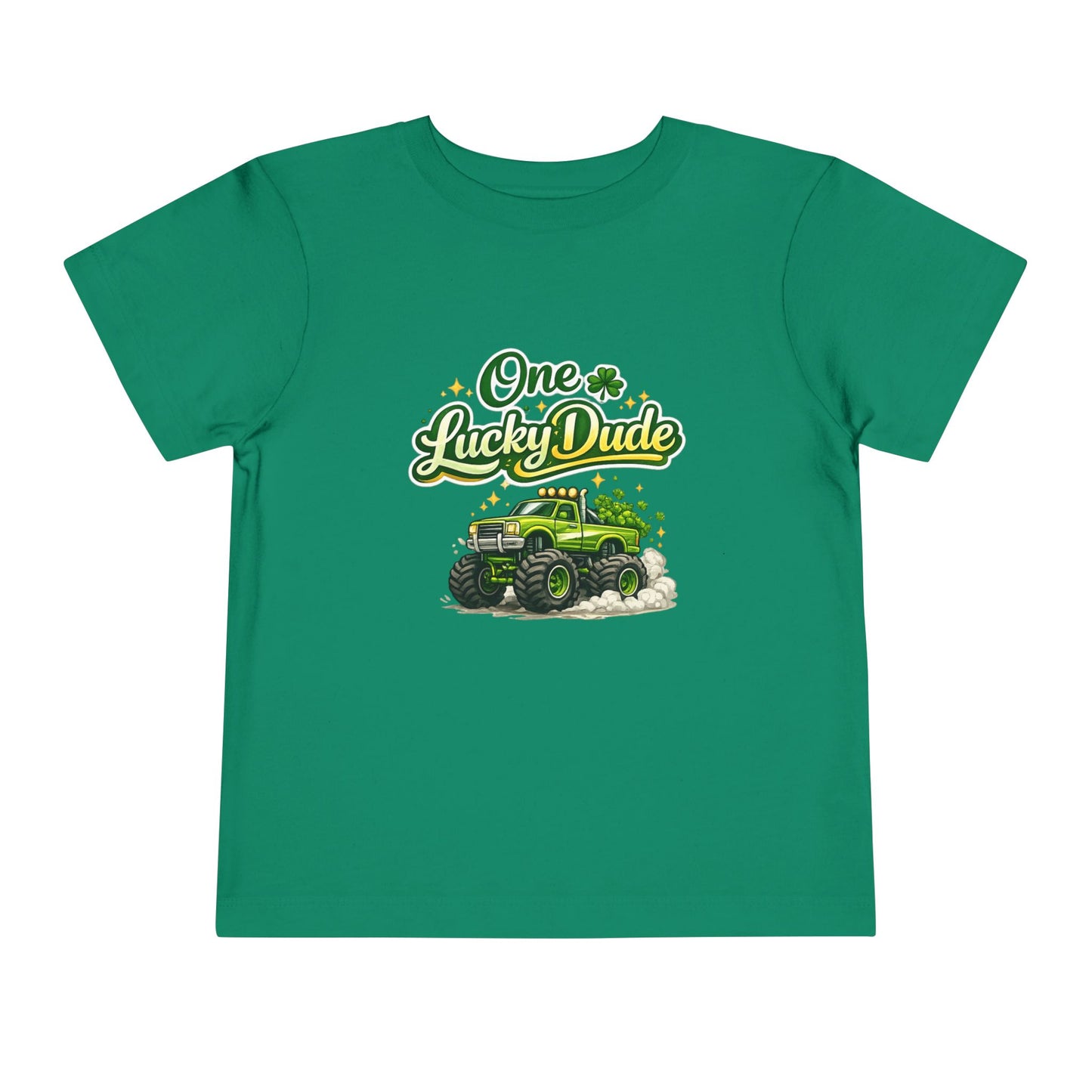 Toddler Tee — "One Lucky Dude" Green Monster Truck St. Patrick's Day Shirt