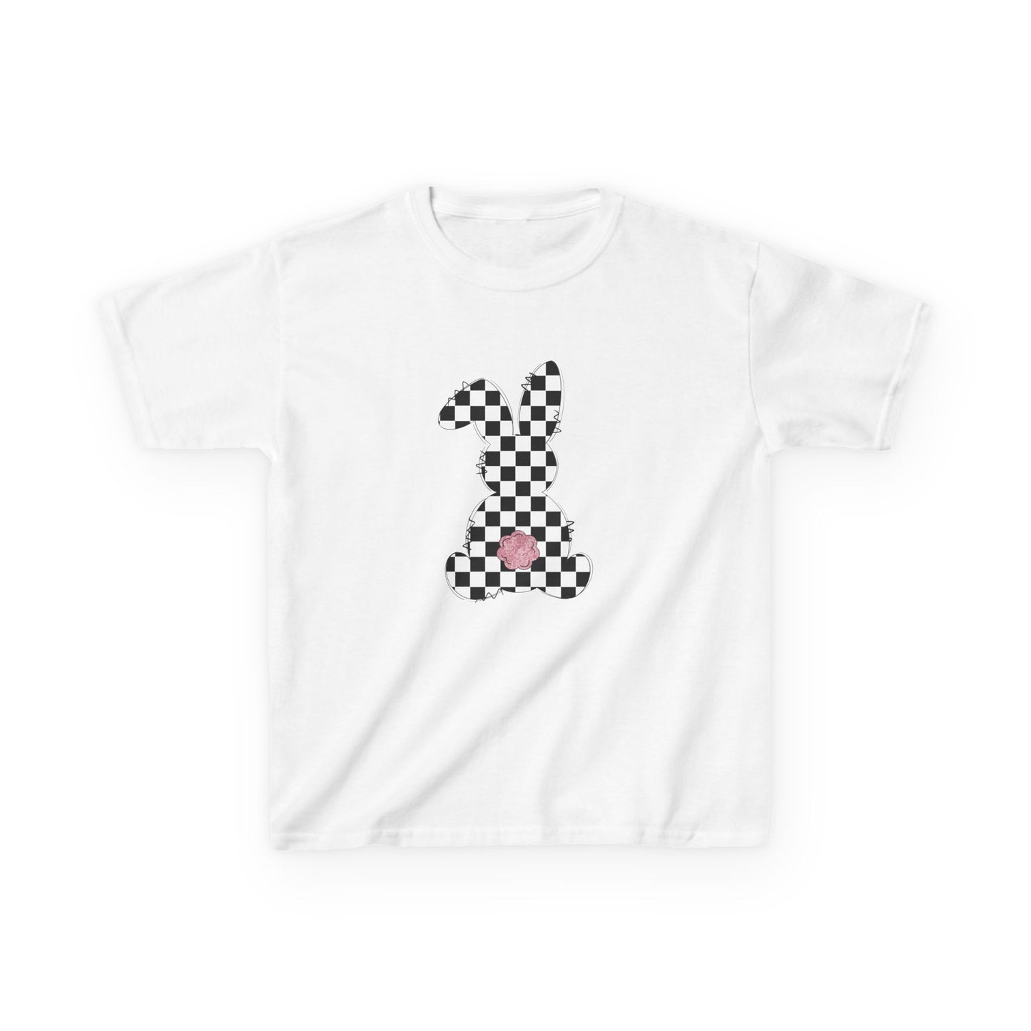 Kids Checkerboard Bunny T‑Shirt – Cute Pink Tail Easter Tee