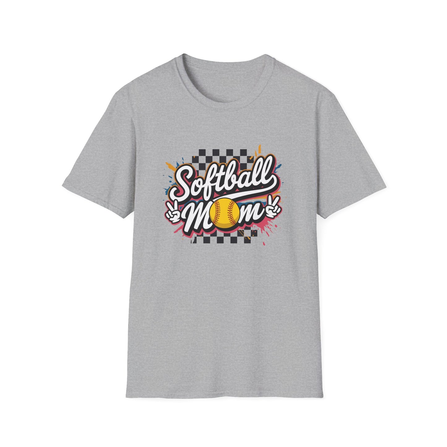 Softball Mom T-Shirt – Retro Checkered Softball Graphic Tee