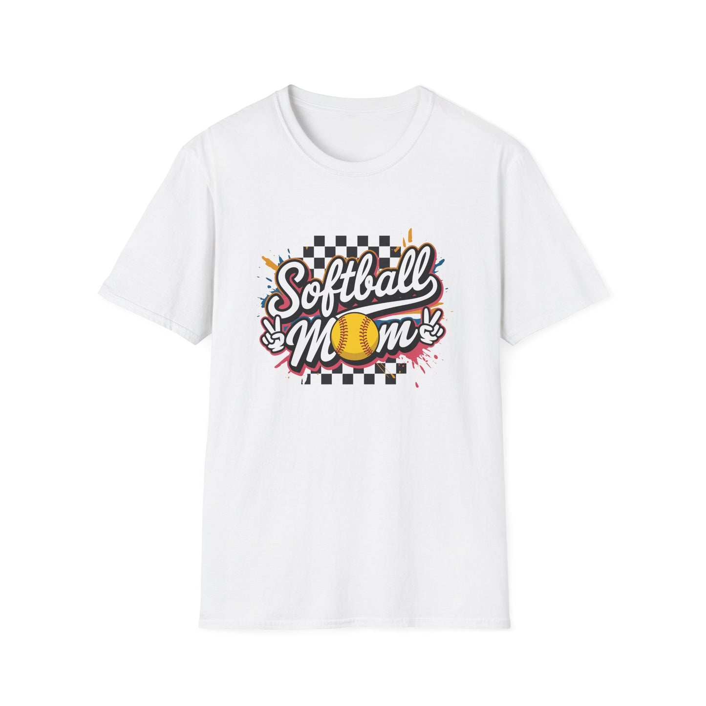 Softball Mom T-Shirt – Retro Checkered Softball Graphic Tee