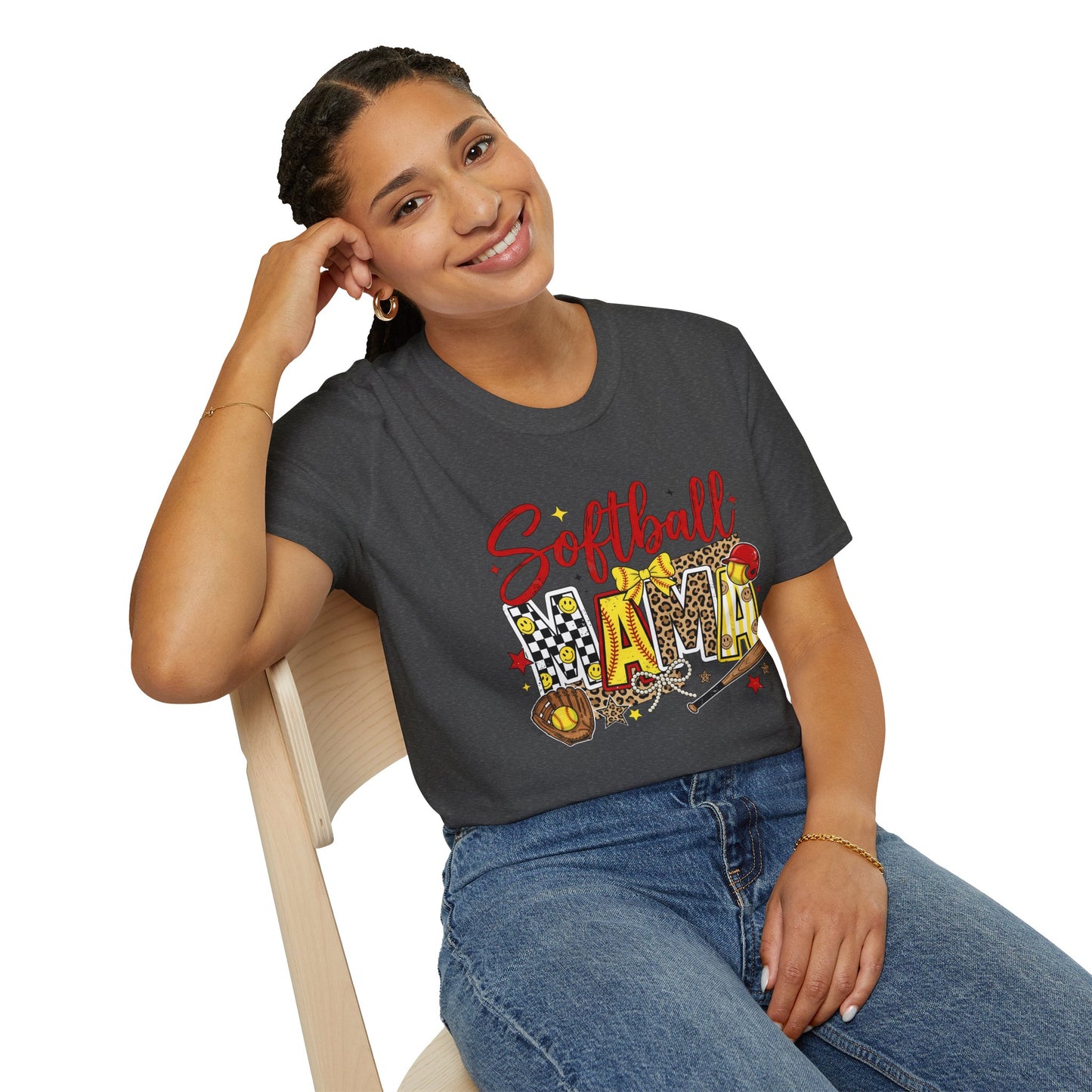 Softball Mama Graphic T-Shirt — Leopard & Glitter Sports Mom Tee