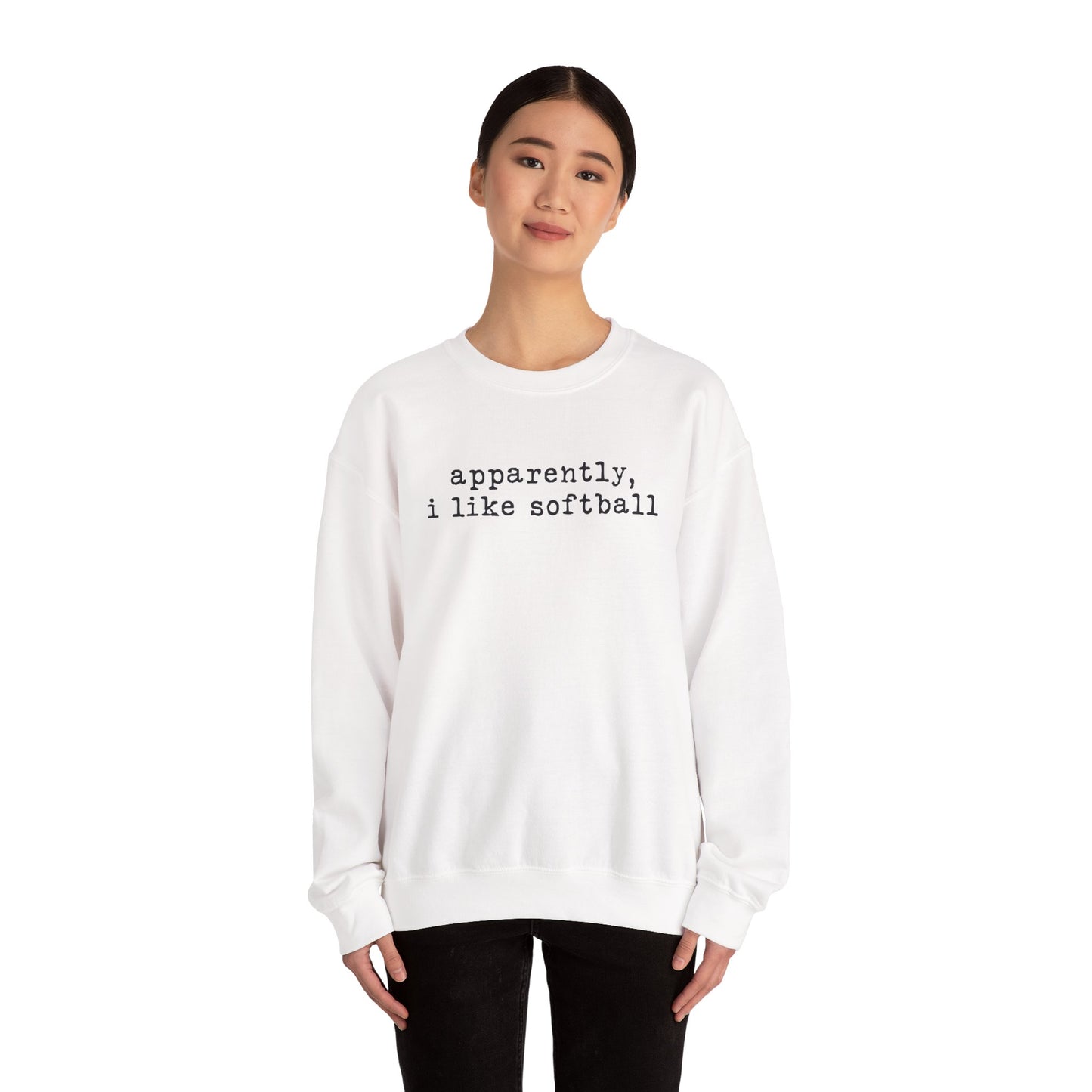 Softball Crewneck Sweatshirt — "apparently, i like softball" Minimalist Tee