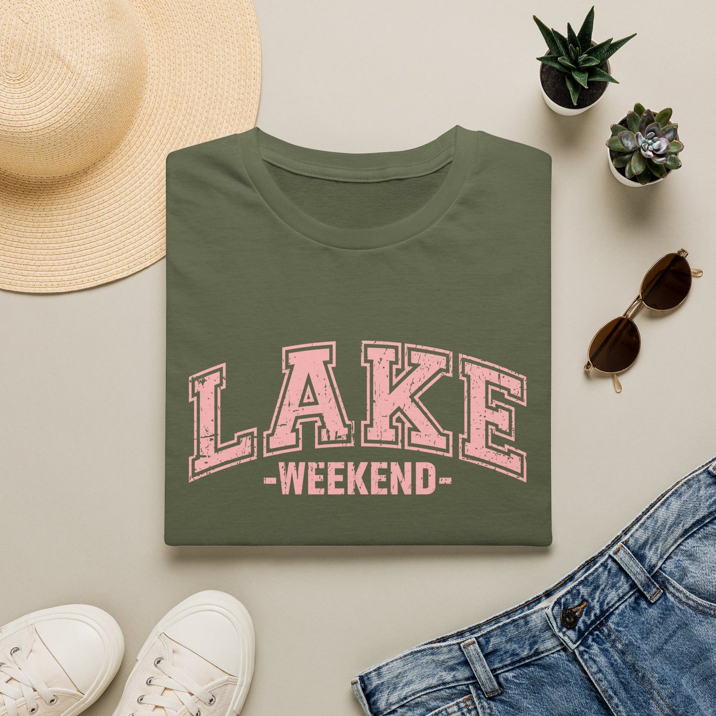 Lake Weekend T-Shirt — Retro Pink Graphic Tee for Relaxed Getaways