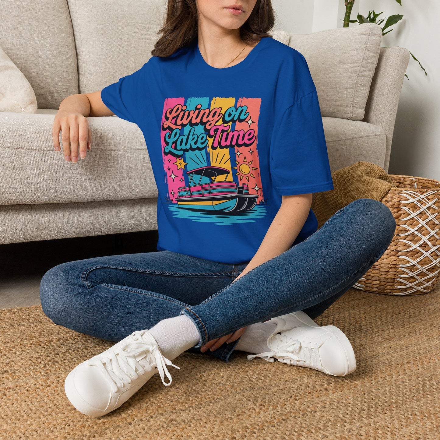 Lake Time T-Shirt — "Living on Lake Time" Retro Boat Graphic