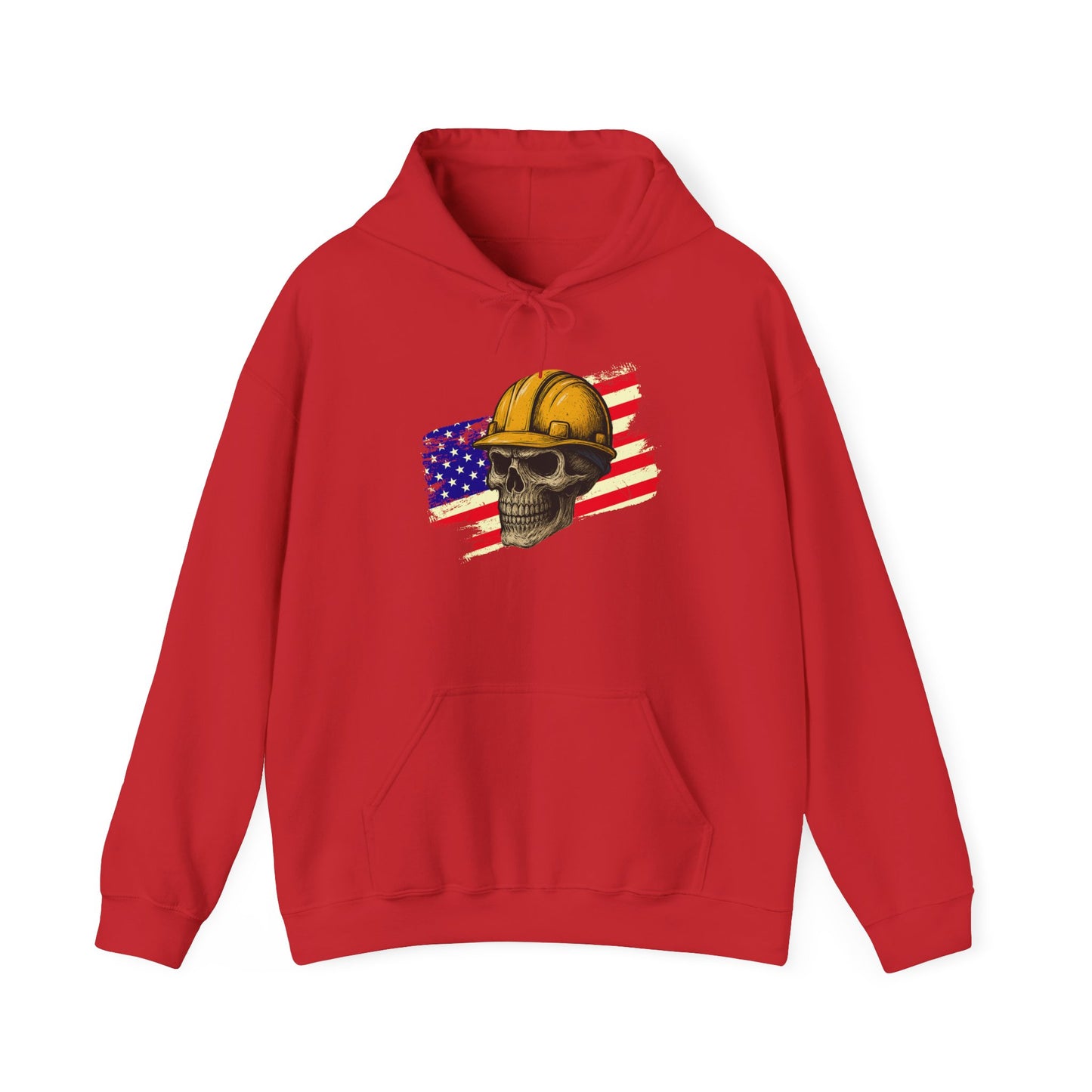American Construction Skull Hoodie — Worker Hard Hat Flag Design
