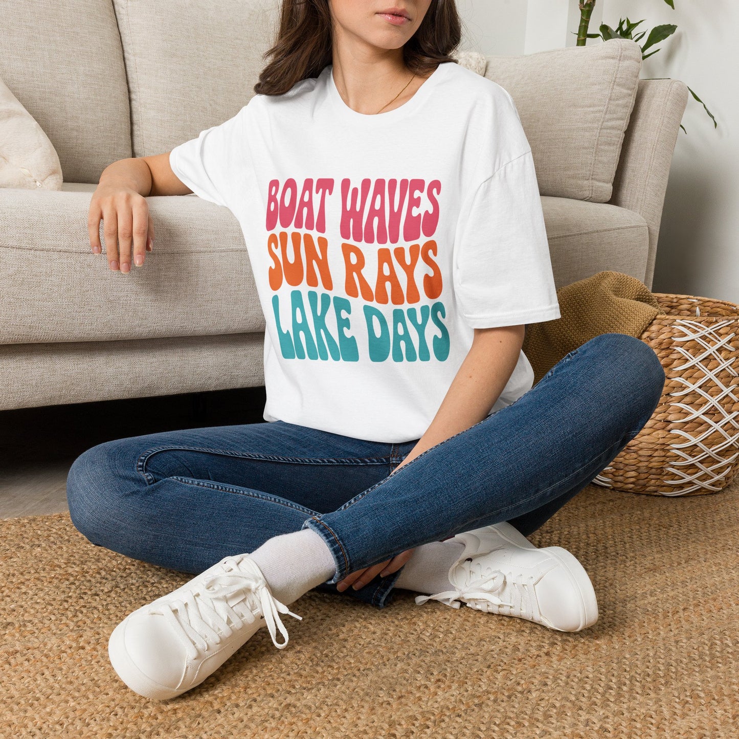 Boat Waves Sun Rays Lake Days T-Shirt — Retro Summer Lake Life Tee